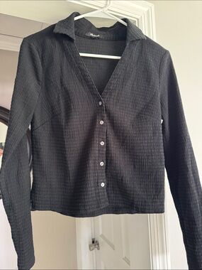 Madewell Black Crinkled Button-Front Shirt